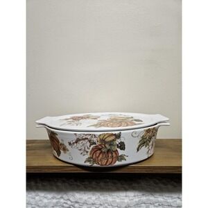 Grace Pantry Porcelain Pumpkin Casserole Dish With Lid Thanksgiving Fall